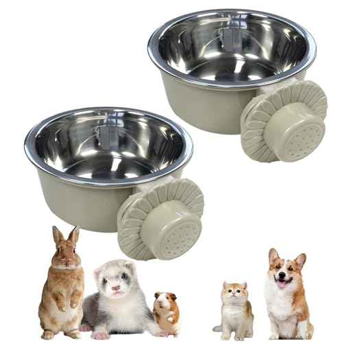 2 Pcs Crate Dog Bowl,Lightweight Stainless Steel Pet Bowls,Kennel Feeder | Removable Kennel Hanging Food Water Feeder No Spilll, Cage Coop Cup for Puppy Cat Rabbit Bunny Ferret Birds Guinea Pigs - size: 2pcs