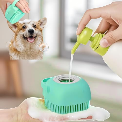 Soft Silicone Pet Brush - Invigorating Massage & Easy Cleaning for Dogs and Cats - Built-In Shower Gel Dispenser for Pampering Grooming Sessions - color: Green