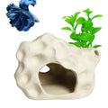SpringSmart Aquarium Decor Rock Cave for Fish Shrimp Turtle Crab, Betta Fish Tank Decorations Ceramic Hiding Stone, Fish Bowl Landscape Rock with Plastic Plant - size: SH