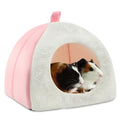 BWOGUE Guinea Pig Bed Hideout, Washable Hamster Cave for Small Animals | Removable Cushion for Cleaning, Warm Fleece Nest, Washable Bed, 10.23 x 10.23 x 11 in, Dwarf Rabbits Hedgehogs - color: White+Pink