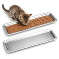 2 Pack Stainless Steel Pet Feeding Trays, 15.7 x 4.9 in Long Rectangular Metal Food Bowls, Wide Shallow Dishes for Cats, Rabbits, Guinea Pigs, Puppies, Small Animals, Multi Pet Homes