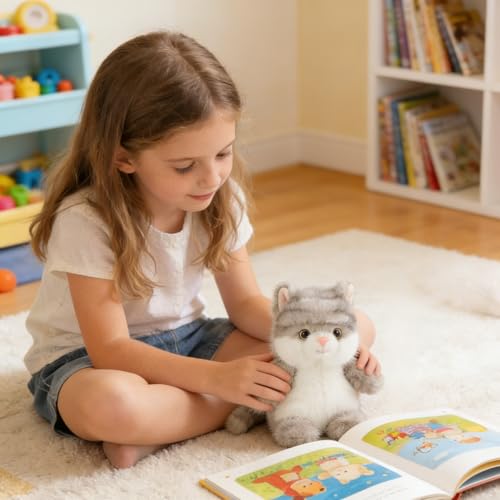 PEACH CAT Cat Stuffed Animal Cute Kitten Plushies Small Plush Toys Gifts for Kids Grey (Squeaky) - style: Grey Cat