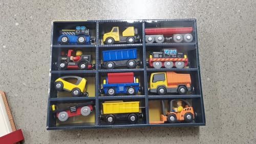 Giant bean 12Pcs Vehicles Battery Operated Train Car Set, Magnetic Mini Construction Set for Wooden Train Track, Bulk Car Toys for Toddlers Boys Girls Kids 3 4 5, Fits for Most Brands | Magnetic Mini Construction Set for Wooden Train Track, Bulk Car Toys
