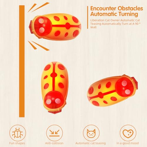 XCZAP Cat Electric Toy Bug – Automatic Rolling Interactive Cat Toy(2-Pack) (A-PC-Luminous Yellow Red) - color: A-PC-Luminous Yellow Red