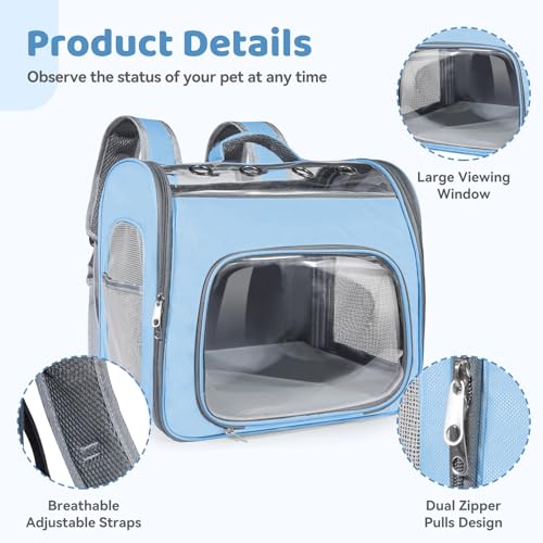 Airline Approved Cat Soft-Sided Carrier Backpack Up to 12 lbs (Blue) | Airport-Friendly Breathable Mesh Foldable Pet Travel Bookbag with Reinforced Support, Portable Puppy Carry Bag for Kitty - color: Blue