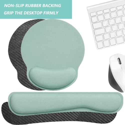 Keyboard Wrist Rest Pad Mouse Pad with Wrist Support Set of 3, Mousepad with Non-Slip Rubber Base, Ergonomic Memory Foam Mouse Wrist Cushion Support for Home Office Laptop Computer, Green - color: Green