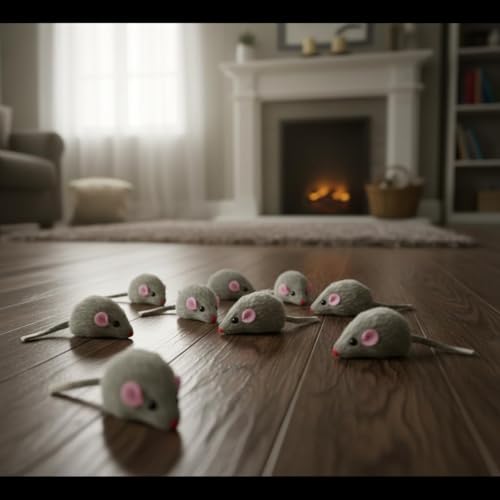Cat Mouse Toy, 5 Pcs Faux Fur Mouse Toys for Cats 6.7” Cat Mice Toys Interactive Realistic Size Grey Furry Rattle Mice Cats Toy No Catnip Feline Chew Plaything Self Play (Grey)