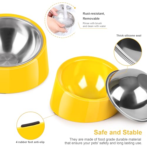 Tilted Dog Bowl Non-Slip & Non-Spill Pet Feeder with Elevated Detachable Melamine Stand, Easy to Get Food Dog Dish, S/100ml Yellow - color: Yellow, size: Small(100ml)