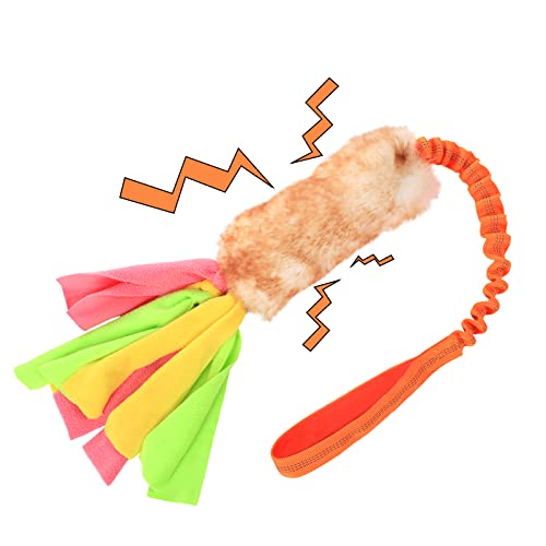 SCHITEC Dog Tug Toy, Bungee Tug of War Rope Toys with Squeaky Sound for Exercise & Interactive Play Games, Puppy Training Pull Toy for Small Medium Large Dogs - style: Artificial Wool+Short Handle