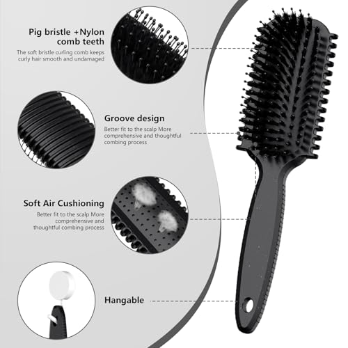 Curl Defining Brush, Curly Hair Brush, Slick Back Hair Brush, For Combing and Shaping Curls in All Hairstyles to Reduce Pulling (Black) - color: Black