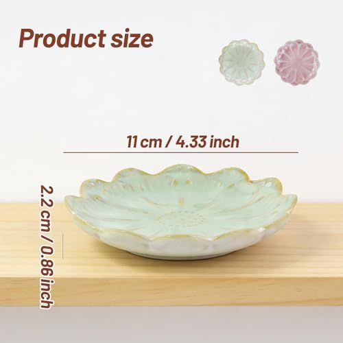 4 Inch Ceramic Small Dish - Unique Artwork Lotus Leaf Bowl for Hamster Food, Jewelry Display, Sauce & Decorative Ornament (Green1, Flower) - color: Green1, size: Flower