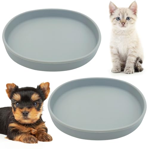 Fhiny 2 PCS Silicone Cat Food Bowls Shallow Dog Bowl 7" Non-Slip Pet Feeding Dishes for Dry and Wet Food Whisker Fatigue Cat Plates for Kitten Puppy and Small Pets (Gray) - color: Grey