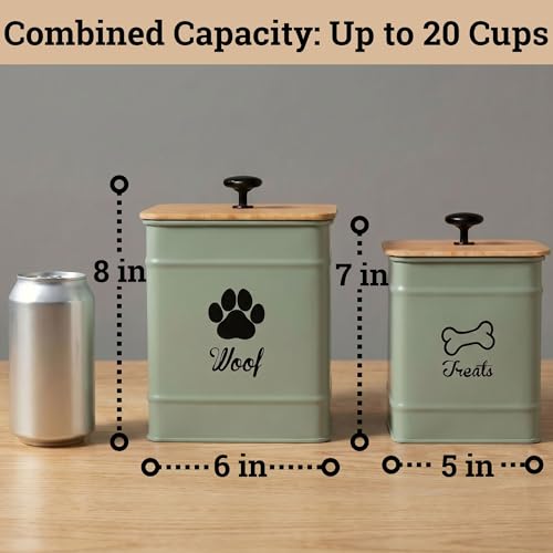 Dog Treat Container Set of 2 with Airtight Bamboo Lids - 8x6 & 7x5 inch | Fits All Popular Treats, Up to 20 Cups Combined Capacity, Airtight Bamboo Lid, Easy Open Lid, Dent-Resistant Durable Metal - color: Sage Green - Large