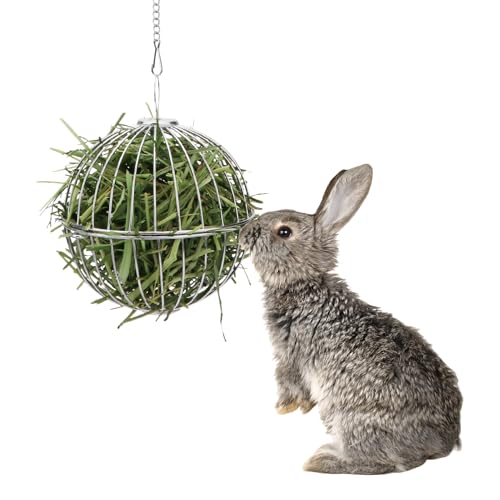 Rabbit Hay Ball Stainless Steel Hanging Feed Dispenser for Bunny Hamster Guinea Pig Rat Chinchilla (A: 5.11inch, Silver) - size: A: 5.11inch