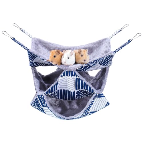 3 Tier Guinea Pig Cage Accessories,Ferret Rat Hammock, 13.7x13.7 Inches,Pet Cage Hanging Bunkbed Hammock for Small Animals, Guinea Pig, Ferret, Squirrel, Chinchilla, Rat,Parrot - color: blue check