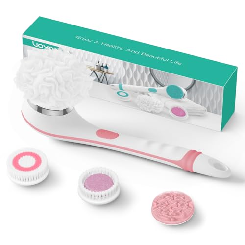 VOYOR Electric Body Brush Back Scrubber for Shower for Women Rechargeable | Exfoliating Bath Brush Powered Shower Brush with Non-Slip Long Handle Deep Cleansing, Exfoliating, Massage Brush, BC100, Pink - color: Pink