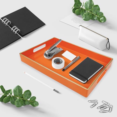 Spsyrine Orange Bathroom Vanity Tray with Handles for Dresser Tops, Countertop, Perfume Decorative Tray, 11.8” * 7.87” *1.37” - color: Orange