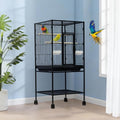 Spacious Flight Bird Cage with Rolling Stand & Storage Shelf - Durable Wrought Iron Parrot Home w/Play Top & Bowls - Easy Clean, Ideal for Parakeets, Cockatiels, Conures - size: 25.4"L x 19.7"W x 5.9"H