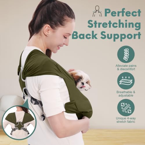 Supet Dog Sling Carrier for Small Pet, Adjustable Hands Free Front Backpack | Reduces Back & Neck Pain, Anti-Anxiety Chest Pouch, Soft Breathable Fabric, Fit Small Dogs, Cats, Puppy, Green Plus 7-15Lbs - color: Green, size: Plus