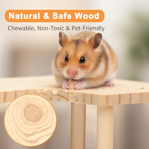 Wooden Hamster Platform, Hamster Cage Platform with Round-End Seesaw and Smooth Polished Surface, L-shaped Hamster Cage Accessories for Dwarf Syrian Hamsters Gerbils Mice Degus or Other Small Pets