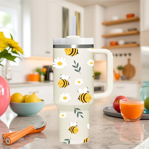 AMZUShome Bee Gifts.40oz Bee Tumbler with Handle.Bee Lover Cup Gift.Birthday Christmas Bees Tumblers Gift for Women Men. - style: Bee