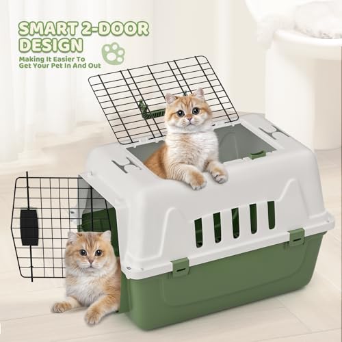 Magshion 22 Inch Hard-Sided Dog Cat Carrier, Green | Top and Front Door Access, Plastic Dog Kennel for Longer Traveling, Durable Handle and 4 Sides Ventilation, For Pet Up 26 lbs - size: 22.0"L x 14.5"W x 15.0"H