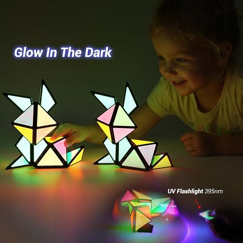 TOSY Magnet Pyramid Glow - 1 Cube Transforms into 1 Billion Shapes, 12 Pieces, 243 Rare Earth Magnets, Glowing, Holographic Design Magnet Tiles Creative Puzzle STEM/STEAM Toy - color: Glow