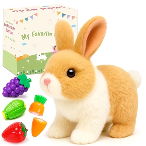 Easfan Walking Bunny Rabbit Electronic Plush Toy Gift for Kids 7" | Interactive pet with hopping ears & movements, Easter birthday holiday gift, for girls toddlers - style: Bunny_White_Beige