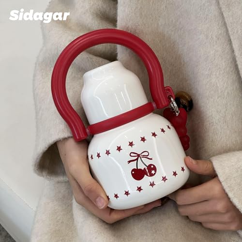 22 oz Leakproof Insulated Water Bottle with Handle Dual Lid Cherry | 316L Stainless Steel | Dual Drinking Options | BPA-Free | Steel | Cold 24H & Hot 12H | Wide Mouth Design | Easy Cleaning - color: White