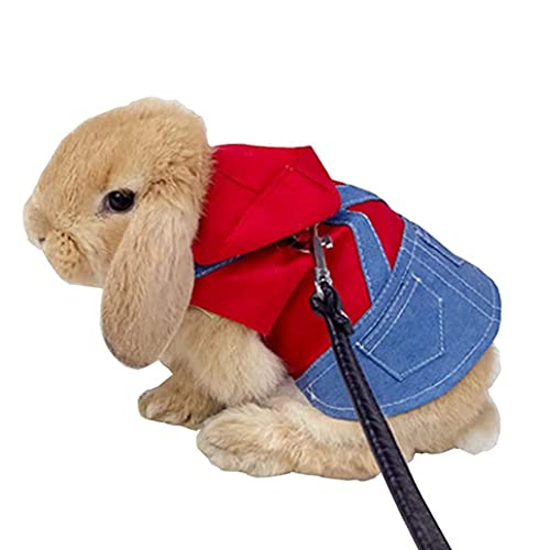 2 PCS Rabbit Harness and Leash Set Bunny Leash with Hat Small Animals Clothes Bunny Outfits for Rabbit Guinea Pig Harness Small Pet Harness for Kitten Tiny Puppy Ferret (A, Large) - size: Large