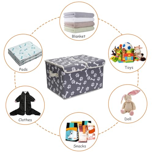 Large Storage Boxes - Large Linen Fabric Foldable Storage Cubes Bin Box Containers with Lid and Handles for Dog Apparel(Bone claw) - color: Bone claw