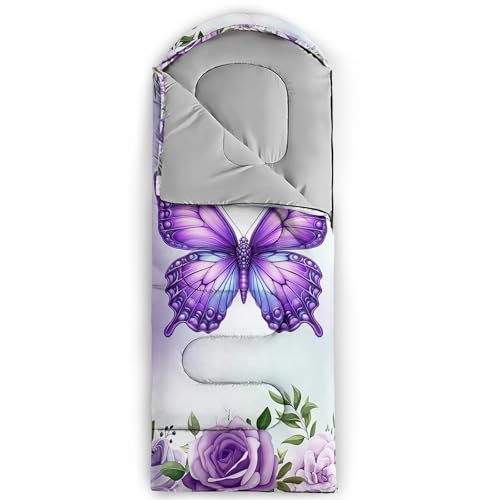HOSIMA Dear Hunting Pattern Cold Weather Sleeping Bags for Kids Adults. | Black Light Weight Waterproof Sleeping Bags for Outdoors Hiking - color: Purple-b
