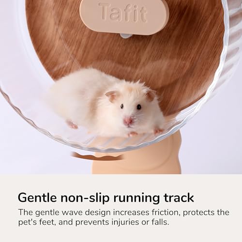 Silent Hamster Wheel 8.7 Inch Dual-Bearings Quiet Running Exercise Wheels with Wood Grain Backboard, Height Adjustable for Dwarf Hamsters, Gerbils, Mice, Hedgehog, Lemmings, Warm Brown - color: Warm Brown, size: 8.7inch