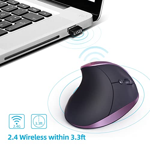 Ergonomic Mouse Wireless,Vertical Mouse with Silent Click Right Handed Small Mouses with 6 Buttons 1000/1200/1600 for Laptop,Desktop,PC, MacBook（Purple AA） - color: Purple
