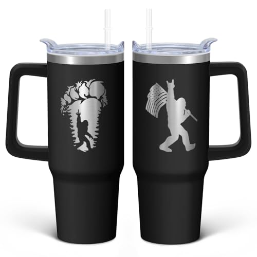 30oz Bigfoot Stainless Steel Tumbler with Handle and Straw,Sasquatch Big Foot Lover Laser Engrave Insulated Cup Water Bottle with Lid and Straw,Women Gifts - color: Bigfoot