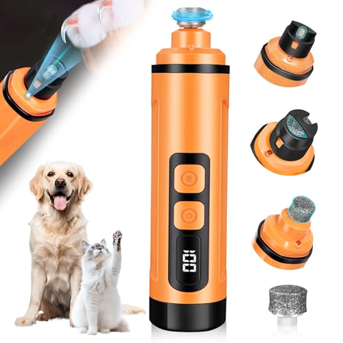 Dog Nail Grinder Electric Powerful 3 Speeds Dog Nail Clippers with Lights Quiet Cat Nail Clipper Painless Care Trimmers Tools for Small Medium Large Dogs and Cats（Orange） - color: Orange