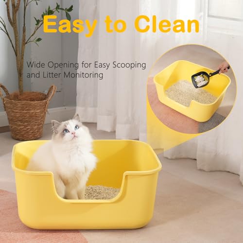 Large Cat Litter Box with High Sides,Cat Boxes for Indoor Cats,Cat Litter Pan for Kitty,Litter Box with Low Entry,Easy to Clean,Anti-Splashing (Green-Long Side Entry) - color: Long Side Entry-Green