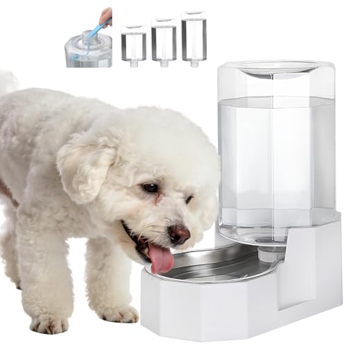 Sfozstra Dog Water Bowl Dispenser: 7L White Gravity Stainless Steel Bowl | Stable Non-Slip Base/Easy Refill/Indoor & Outdoor Use/Food-Grade Materials/Indoor & Outdoor Use - color: White, size: 6L Without Filter