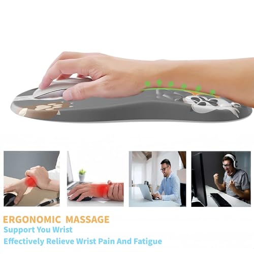 Ergonomic Joint Wrist Support Mouse Pad with Memory Foam Cushion Massage Bump,Cute Cat Claws Tunnel Pain Relief Mousepad Slope Design for Wrist Rest - color: M-03