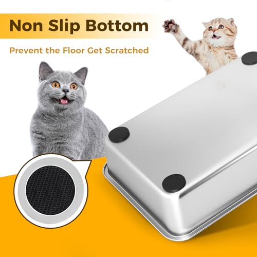 Stainless Steel Cat Litter Box,Extra Large Metal Litter Box,24Lx16x4 in | Extra Large Metal Litter Tray for Big Cats Kitty Rabbits,No Smell,Non Stick,Easy to Clean - color: 4"H, size: 24"L x 16"W