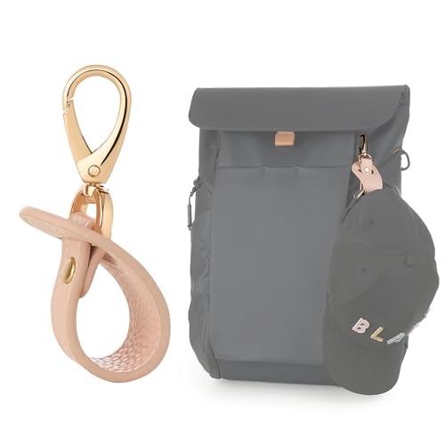 Hat Clip for Travel, Cap Holder Strap for Bags | Faux leather tab, zinc alloy clasp, fits baseball snapback and ponytail caps, mouse ear holder, hands free travel - color: Pink