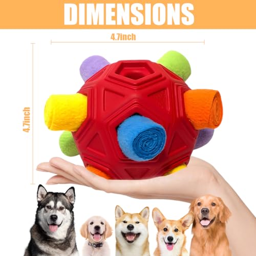 Dog Snuffle Ball-Interactive Puzzle Dog Toys Encourage Natural Foraging Skills Slow Feeder for Training and Stress Relief, Cloth Strip Hiding Food Chew Toys for Any Size Dogs, Machine Washable (Red) - color: Red