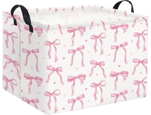 Rectangular Baby Kids Storage Basket for Home Kitchen Girls Cute Toy Storage Bin Organizer Shelf Book Room Decor(Dot Bowknot) - color: Dot Bowknot
