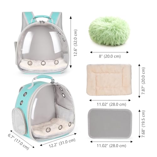 2-Pack Guinea Pig Backpack and Burrowing Bed, Portable Small Animal Cage with Bubble Clear Window, Plush and Fluffy Hideaway Pet Bed for Piggies, Hamster - color: Green