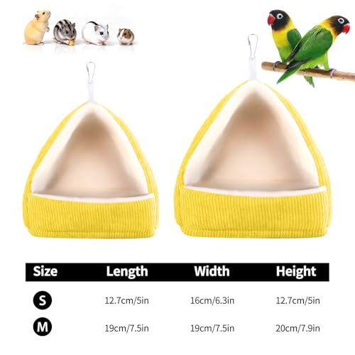 Bird Bed for Cage Winter Warm Bird Bed with Soft Plush Hanging Hammock & Hut Tent, Hideaway Sleeping Nest for Budgies, Parakeets, Cockatiels (Yellow, M) - color: Yellow, size: M