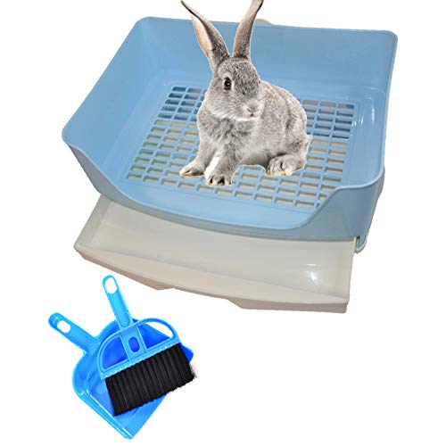 PINVNBY Large Rabbit Litter Box Bigger Pet Litter Pan Trainer with Drawer Corner Toilet Box for Adult Guinea Pigs Chinchilla Ferret Hedgehog Small Animals(Blue) - color: Blue