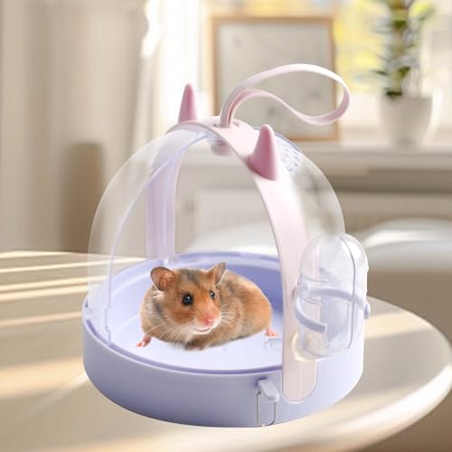 Portable Hamster Cage with Water Bottle,Hamster Carrier Cage High Permeability Travel Carry Cage Case for Gerbils Mice Guinea Pigs Sugar Glider Small Pet(Purple) - color: 【Purple】