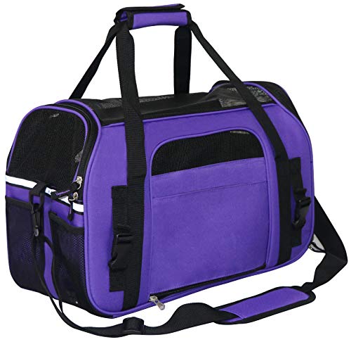 EliteField Soft-Sided Pet Carrier for Cats & Small Dogs (3-Year Warranty) | Airline Approved, Removable Bed & Cover, Built-In Leash, Luggage Sleeve, Seat Belt Loop, Waterproof, Durable, Foldable - color: Purple, size: 19.0"L x 10.0"W x 13.0"H