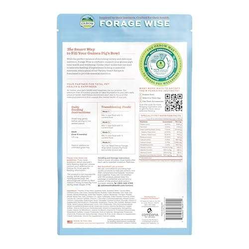 Oxbow Forage Wise Adult Guinea Pig Food, All Natural Adult Guinea Pig Pellets, Formulated with Timothy Hay & Vitamin C, No Artificial Colors & Preservatives, Made in the USA, Vet Recommended, 4 lbs