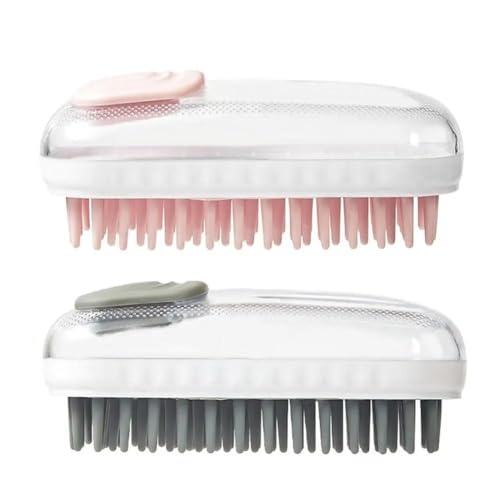 Pet Grooming Bath Massage Brush with Soap and Shampoo Dispenser Soft Silicone Bristle for Long Short Haired Dogs Cats Shower(Pink) - color: Pink